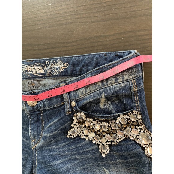 Express Zelda Jeans Women’s 8 Blue Denim Slim Fit Ultra Low Rise Distressed READ - Picture 11 of 16